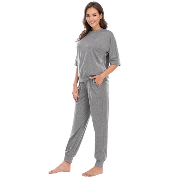 Loungewear 2 Piece Lounge Set matching top & bottom with pockets - Gray - Picture 5 of 9